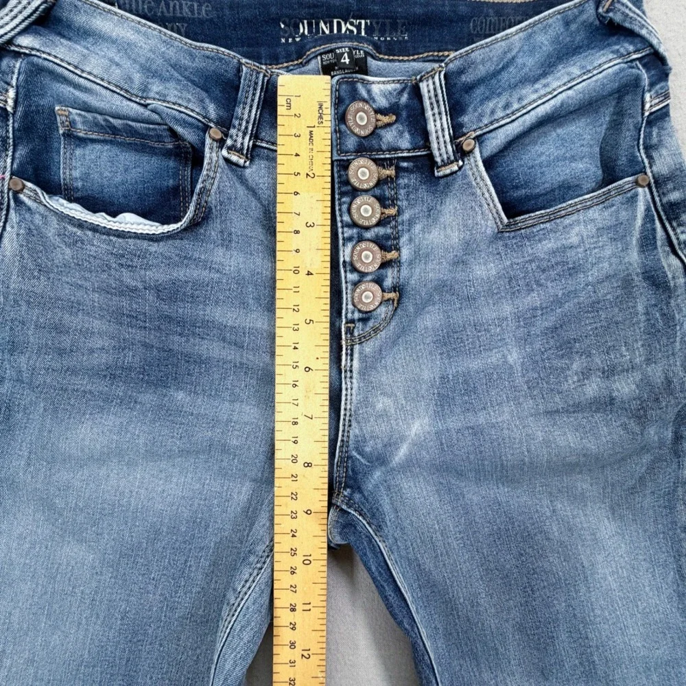 Soundstyle Womens Jeans Skinny Blue Button Fly Raw Hem Size 4